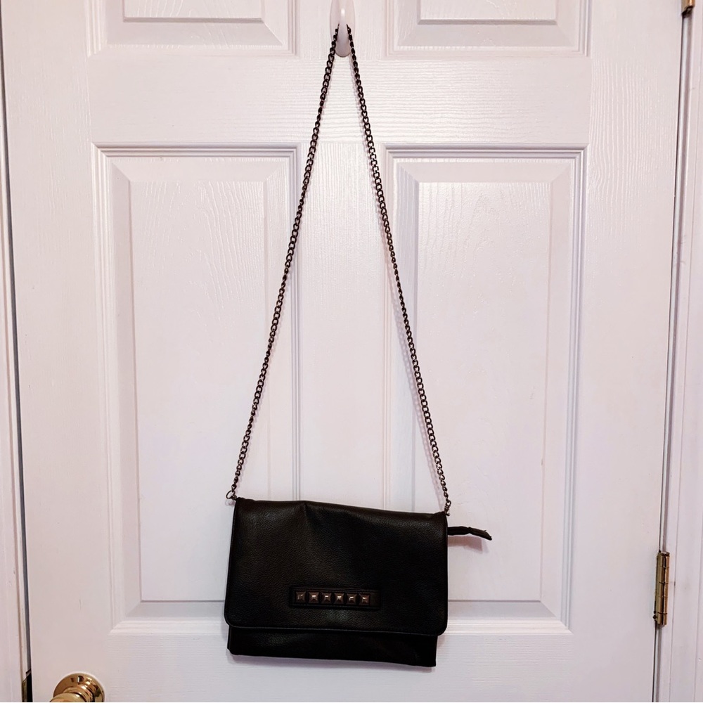 Black faux leather crossbody bag